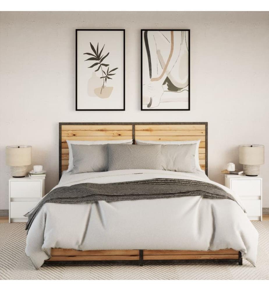 Nachttische mit LED-Leuchten 2 Stk. Weiss Holzwerkstoff