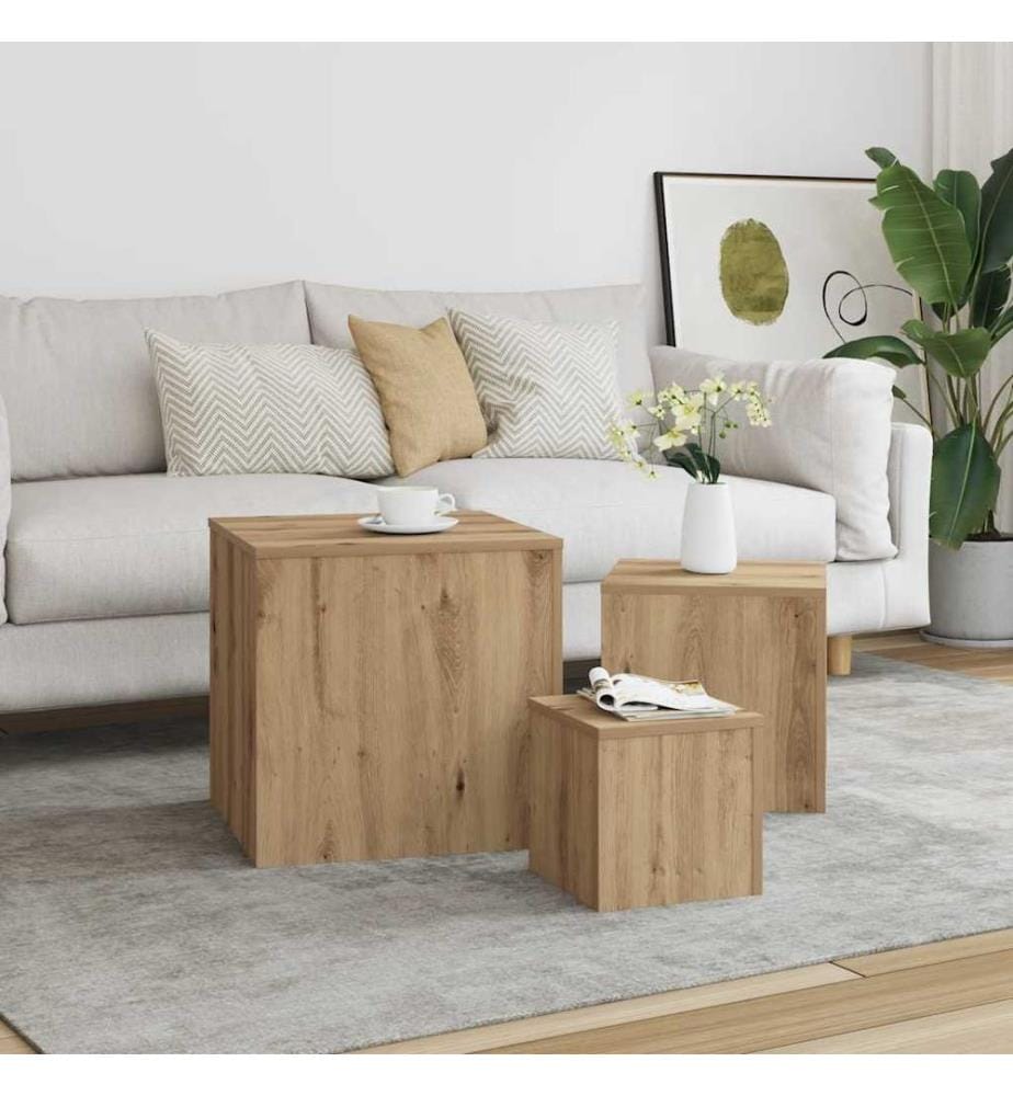 Tables d'appoint 3 pcs vieux bois bois d'ingénierie