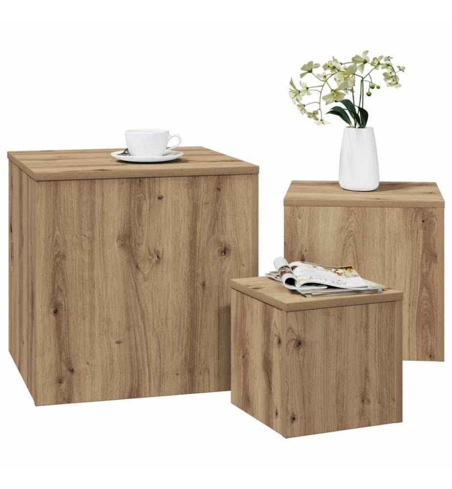 Tables d'appoint 3 pcs vieux bois bois d'ingénierie