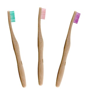 3er-Set Zahnbürsten Bambus - Grün Rosa Violett