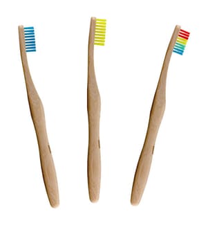 3er-Set Zahnbürsten Bambus - Blau Regenbogen Gelb