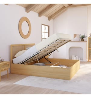 Truhenbett Eve mit Lattenrost und Kopfteil aus Rohrgeflecht 160x200cm