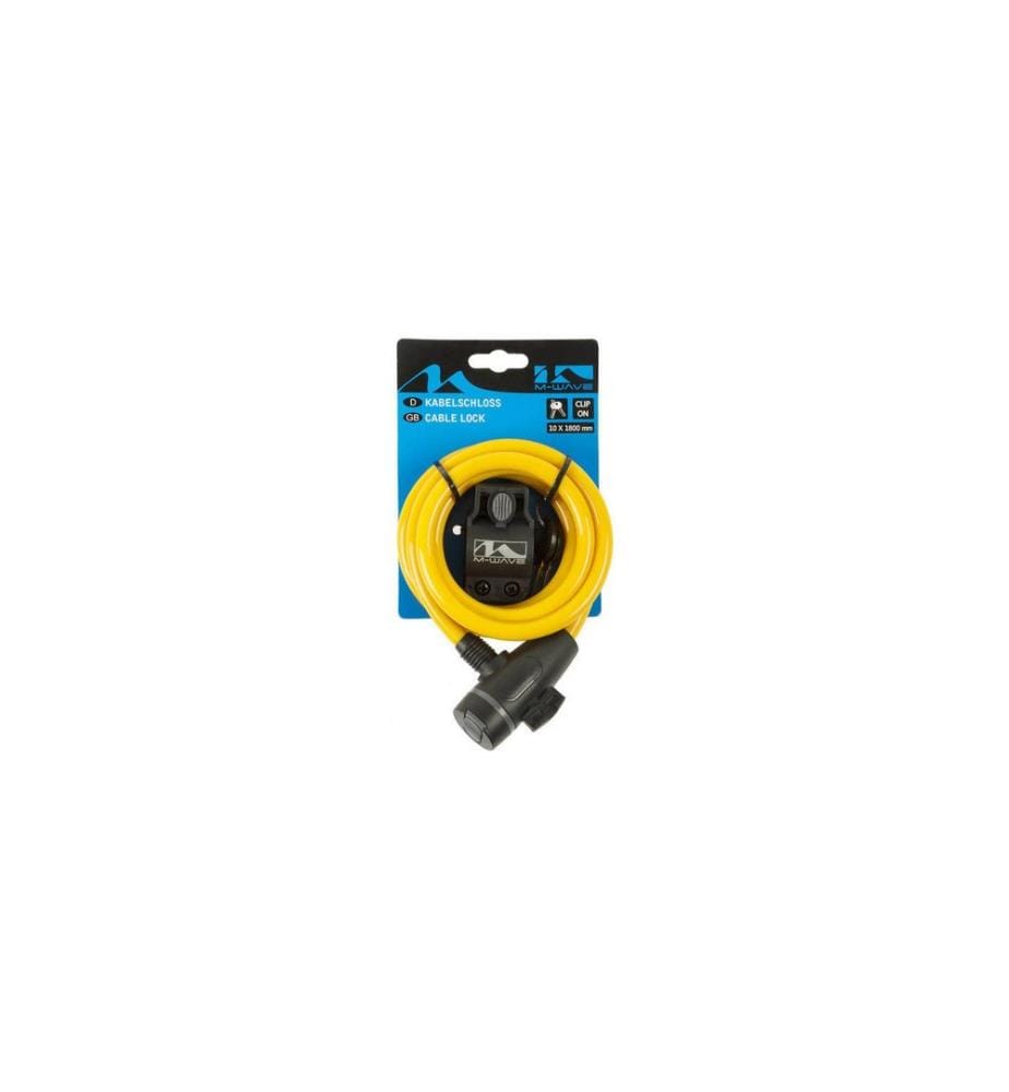 M-WAVE - Spiralkabelschloss mit Clip-on-Halte 1800 x 10 mm, Gelb