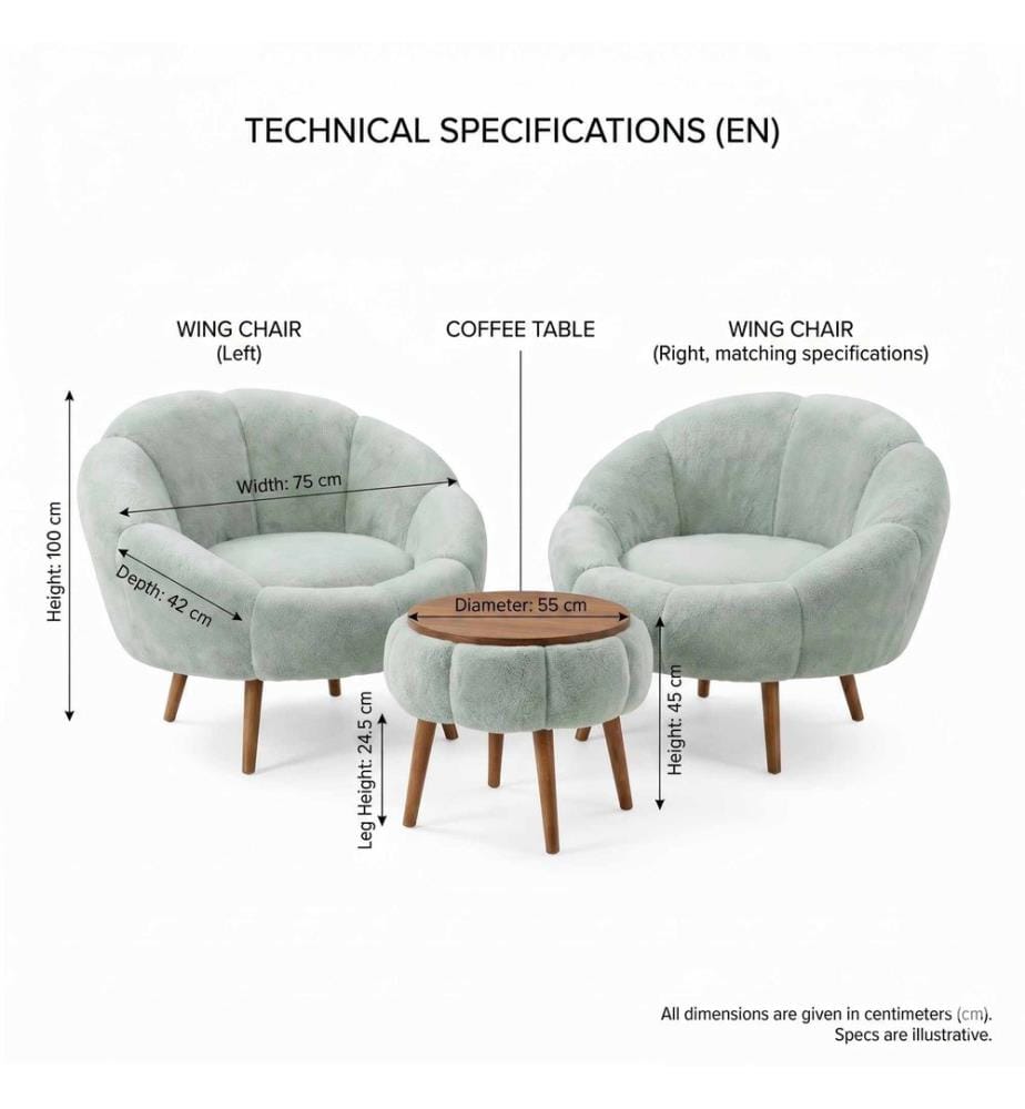 Ensemble 3 pièces chaise Wing et table basse Lida - Vert