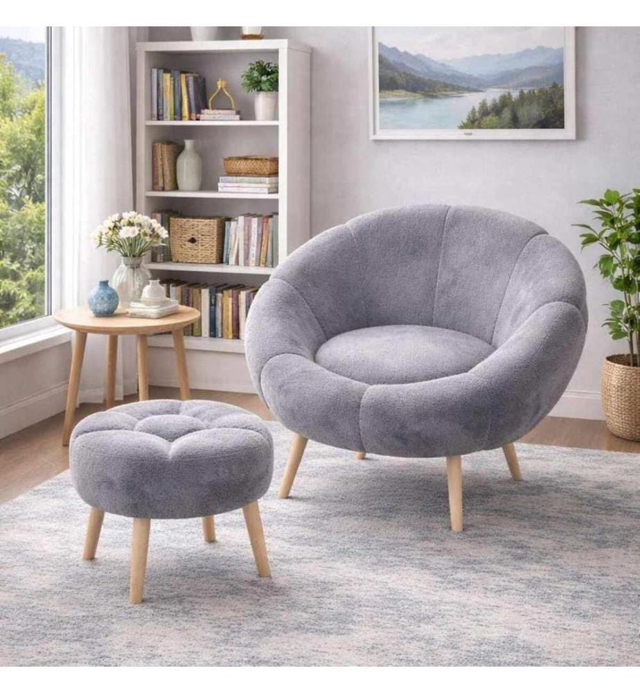 2-teiliges Set aus Stuhl Wing und Hocker Lida - Grau