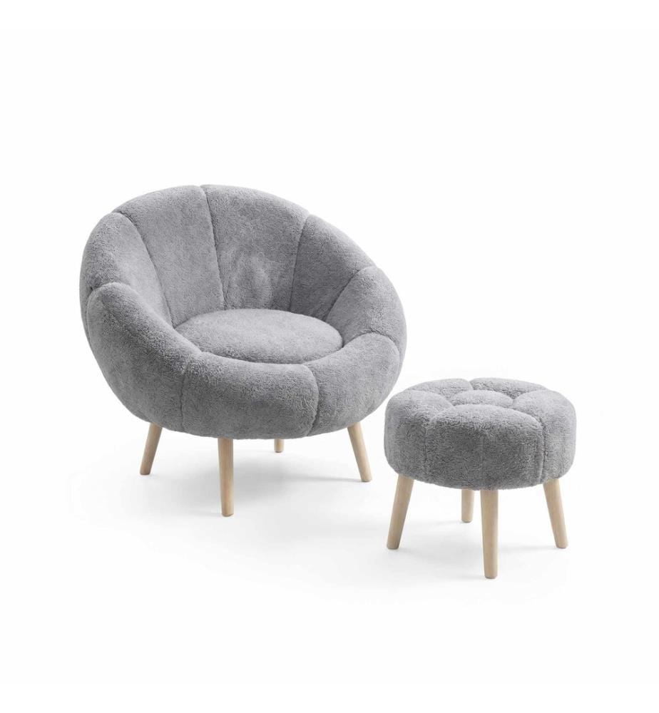 2-teiliges Set aus Stuhl Wing und Hocker Lida - Grau