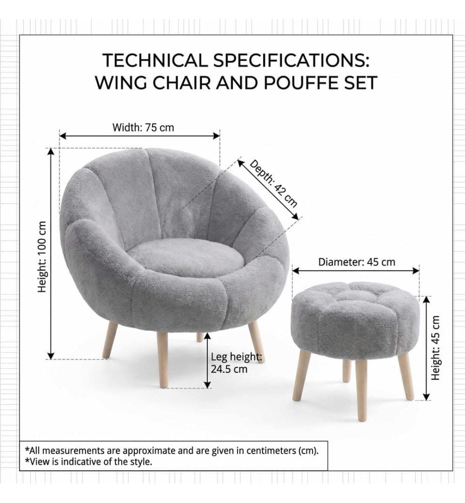 2-teiliges Set aus Stuhl Wing und Hocker Lida - Grau