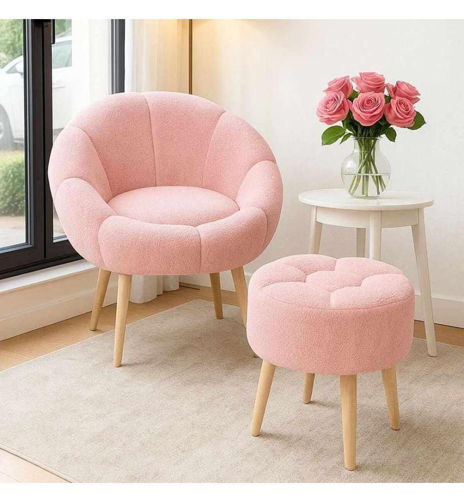 2-teiliges Set aus Stuhl Wing und Hocker Lida - Rosa