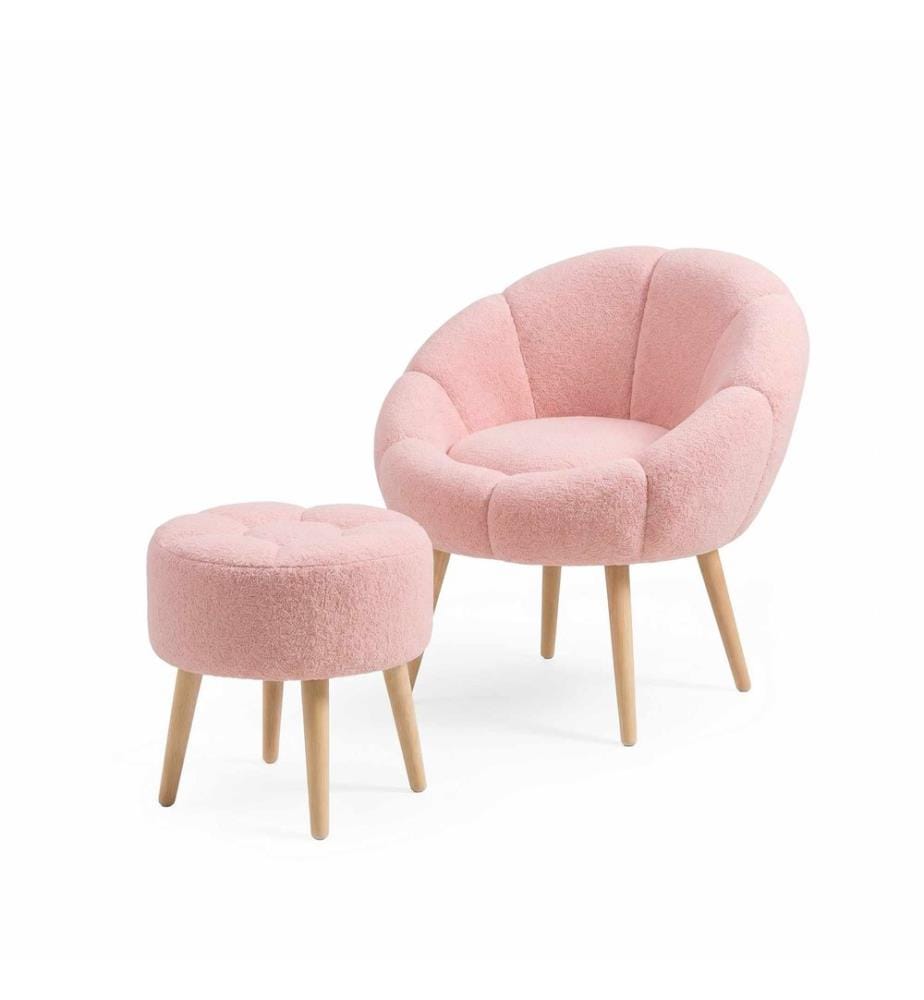 2-teiliges Set aus Stuhl Wing und Hocker Lida - Rosa