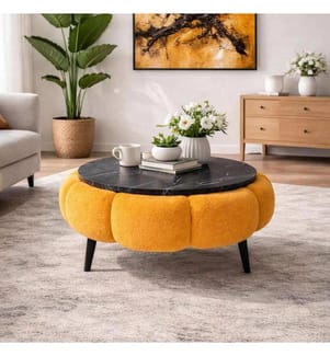 Couchtisch Papatya - Orange und schwarzer Marmor