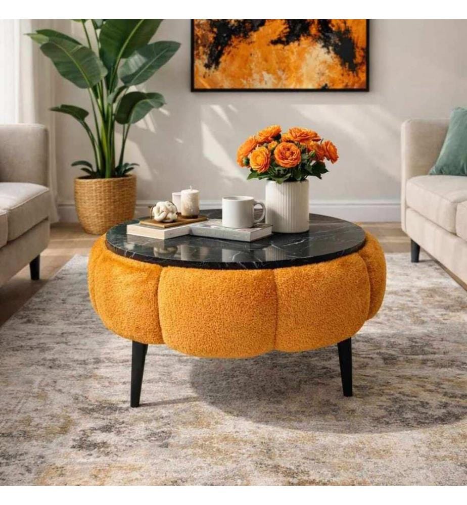 Couchtisch Papatya - Orange und schwarzer Marmor