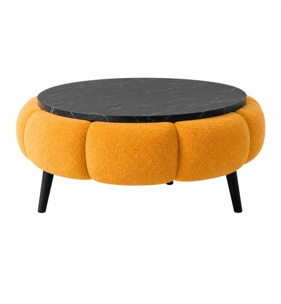 Couchtisch Papatya - Orange und schwarzer Marmor