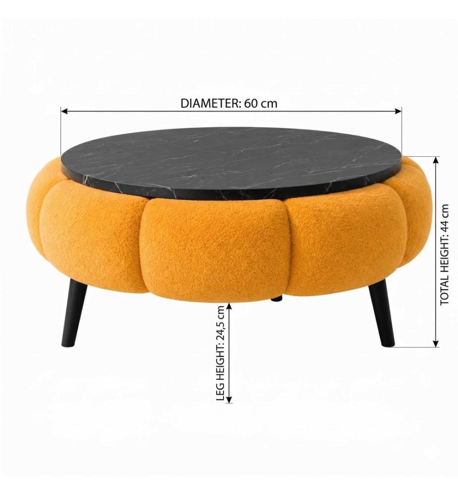 Couchtisch Papatya - Orange und schwarzer Marmor