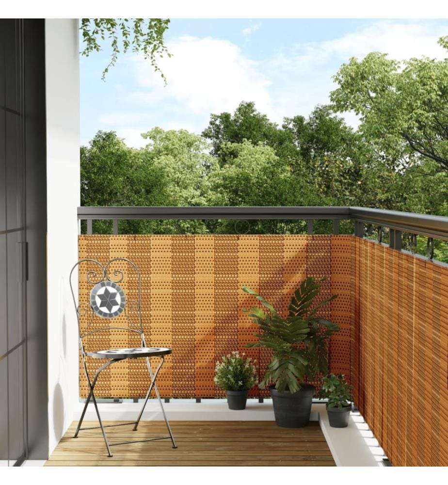 Balkon-Sichtschutz Hellbraun 300x90 cm Poly Rattan