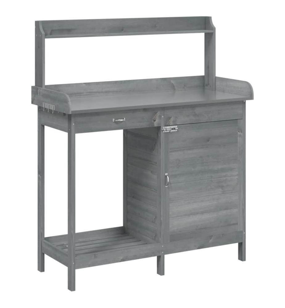 Pflanztisch mit Schrank Grau 110,5x45x124,5 cm Massivholz Tanne