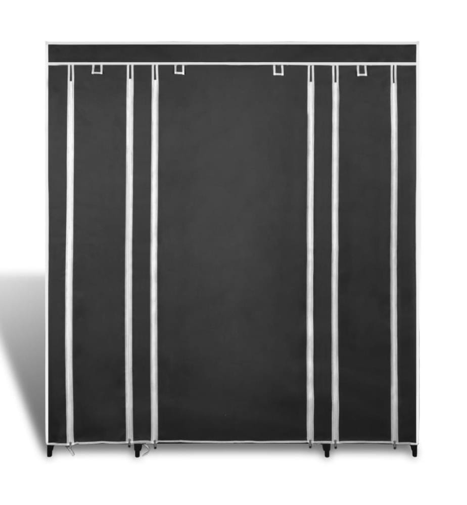 Stoffschrank mit Fächern Kleiderstangen 45×150×176 cm Schwarz