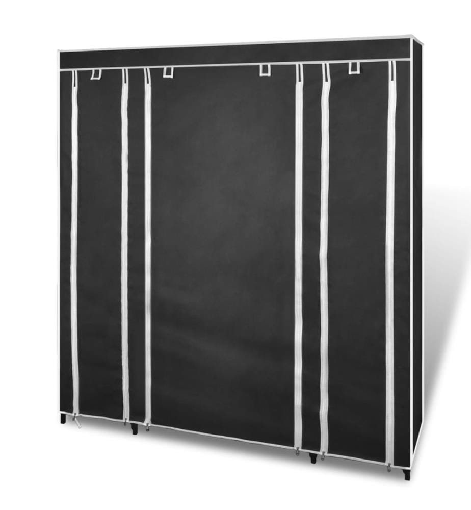 Stoffschrank mit Fächern Kleiderstangen 45×150×176 cm Schwarz