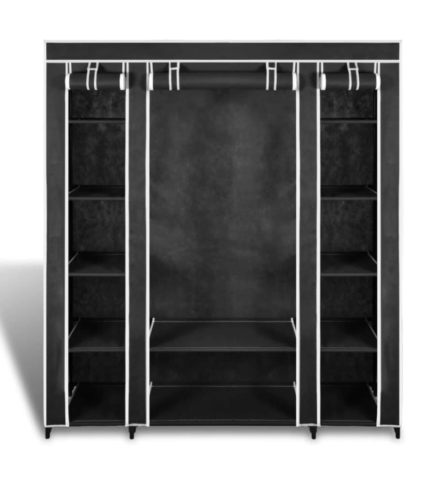 Stoffschrank mit Fächern Kleiderstangen 45×150×176 cm Schwarz