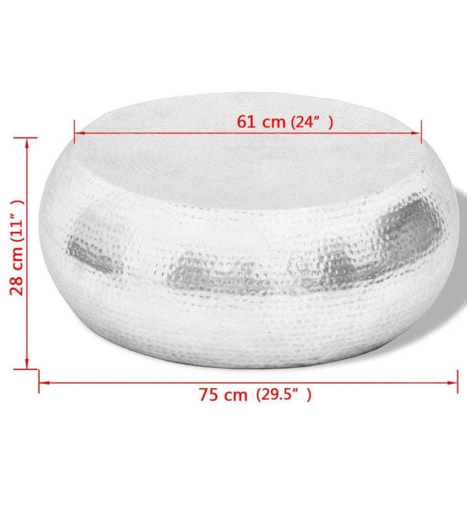 Table basse martelée en aluminium Argenté