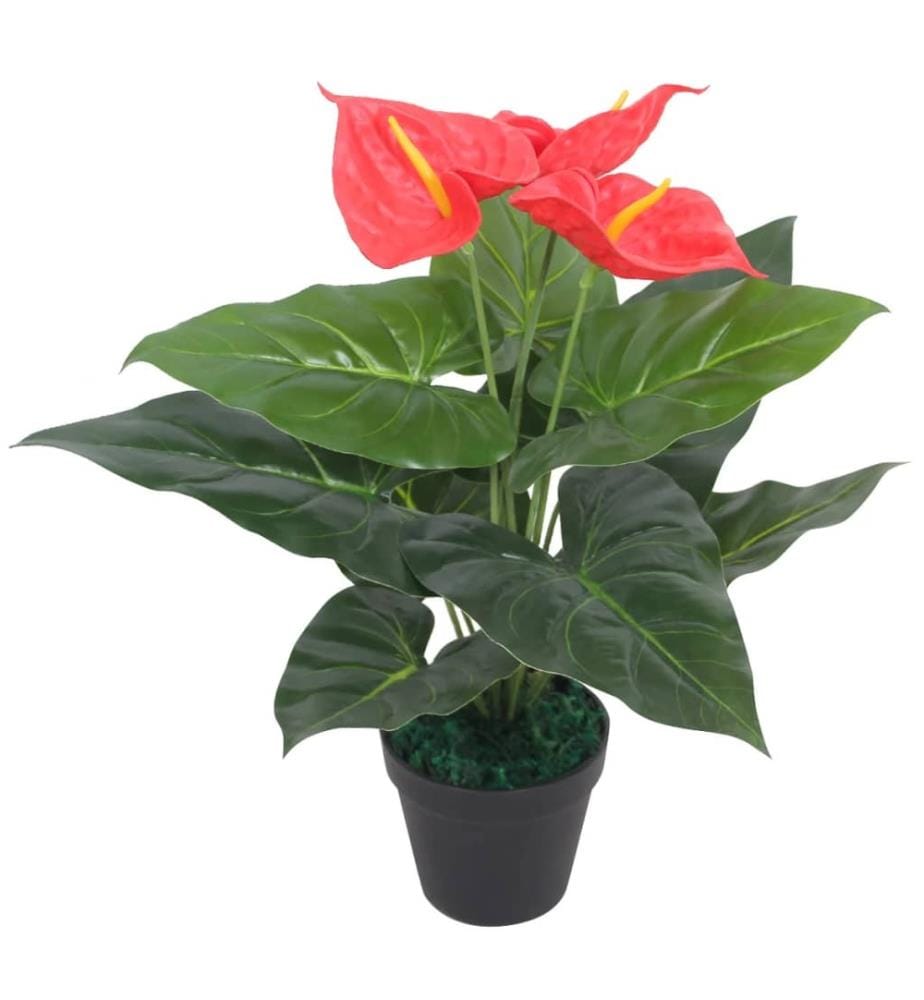 Künstliche Flamingoblume mit Topf 45 cm Rot und Gelb