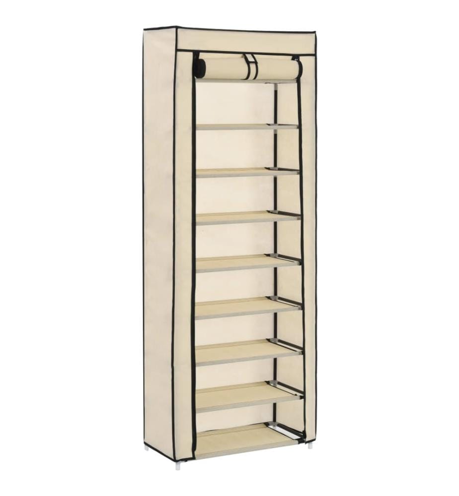 Schuhschrank mit Abdeckung Cremeweiss 57 x 29 x 162 cm Stoff