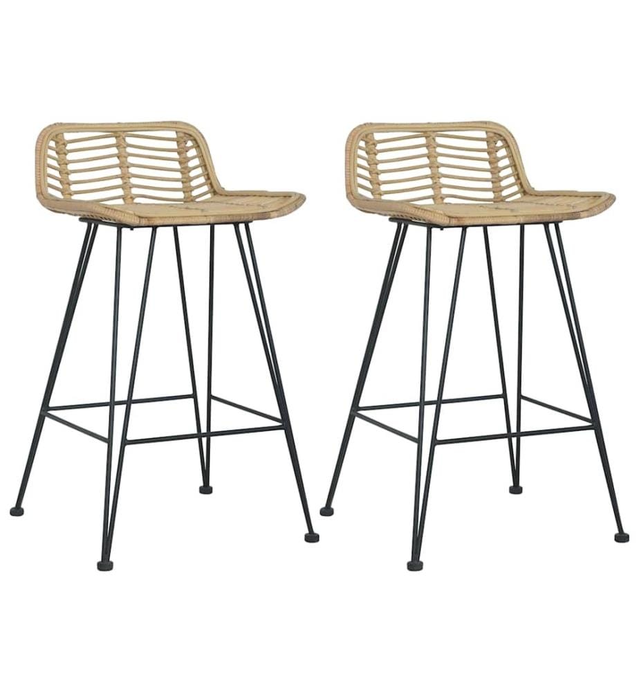 Barhocker 2 Stk. Rattan Natur