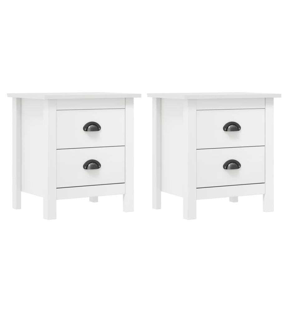 Nachttisch Hill 2 Stk. Weiss 46x35x49,5 cm Massivholz Kiefer