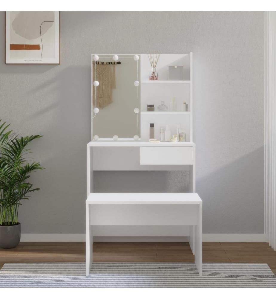 Ensemble de coiffeuse avec LED Blanc Bois d'ingénierie