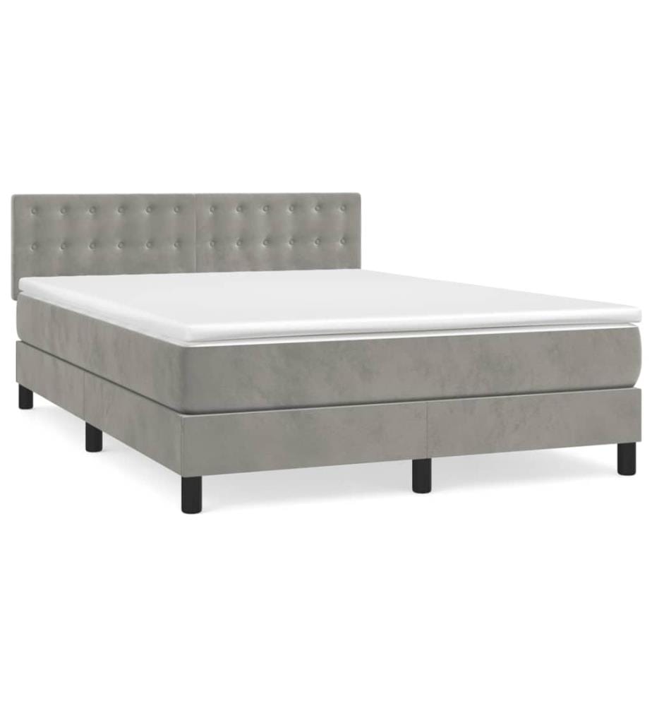 Boxspringbett mit Matratze Hellgrau 140x200 cm Samt
