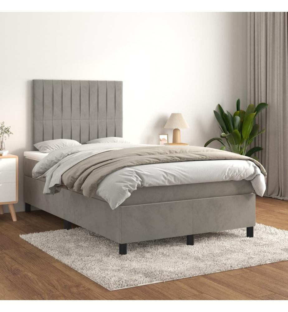 Boxspringbett mit Matratze Hellgrau 120x200 cm Samt