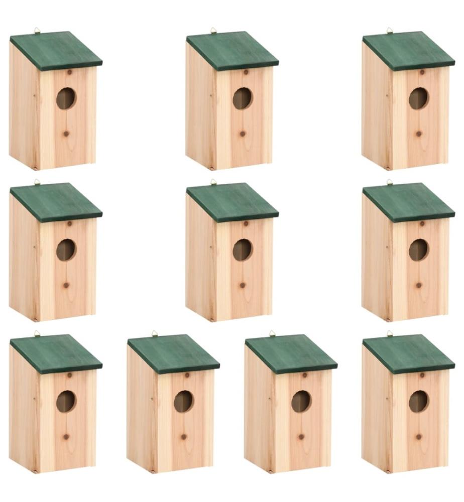 Vogelhäuser 10 Stk. Tanne Massivholz 12x12x22 cm