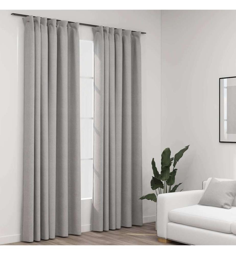 Verdunkelungsvorhänge Haken Leinenoptik 2 Stk. Grau 140x225 cm