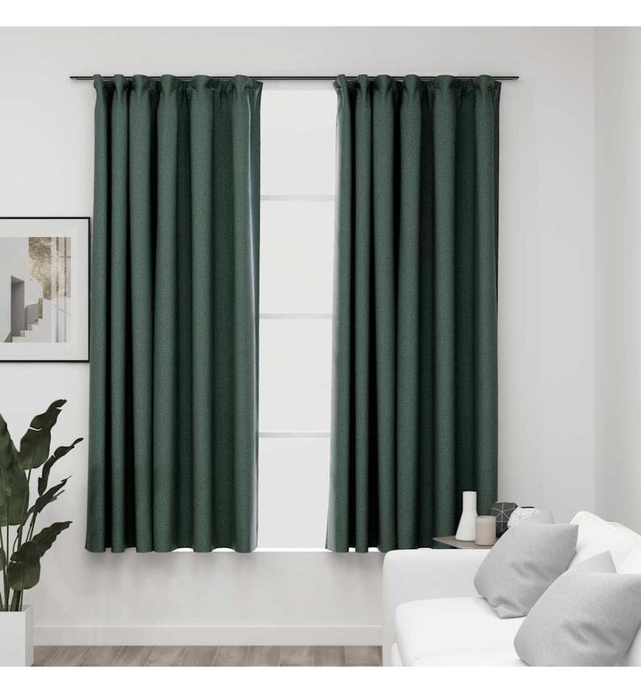 Verdunkelungsvorhänge Haken Leinenoptik 2 Stk. Grün 140x175 cm