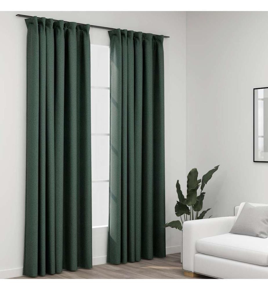 Verdunkelungsvorhänge Haken Leinenoptik 2 Stk. Grün 140x225 cm