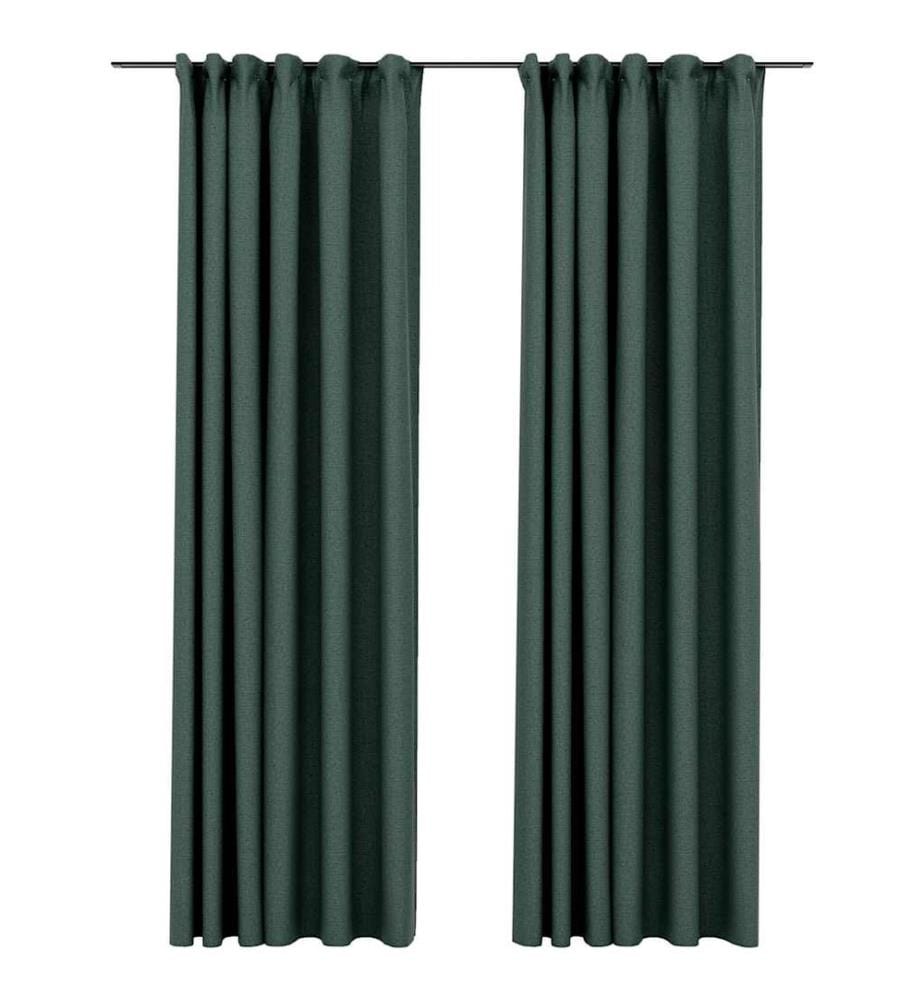 Verdunkelungsvorhänge Haken Leinenoptik 2 Stk. Grün 140x245 cm