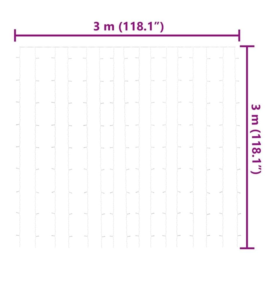 Rideaux lumineux à LED 3x3 m 300 LED Blanc froid 8 fonctions
