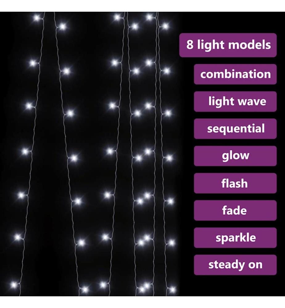 Rideaux lumineux à LED 3x3 m 300 LED Blanc froid 8 fonctions