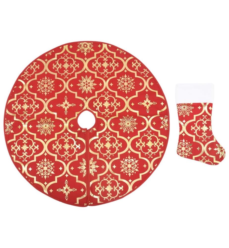 Jupe de sapin de Noël de luxe avec chaussette Rouge 122 cm Tissu