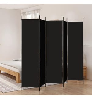 5-tlg. Paravent Schwarz 250x200 cm Stoff