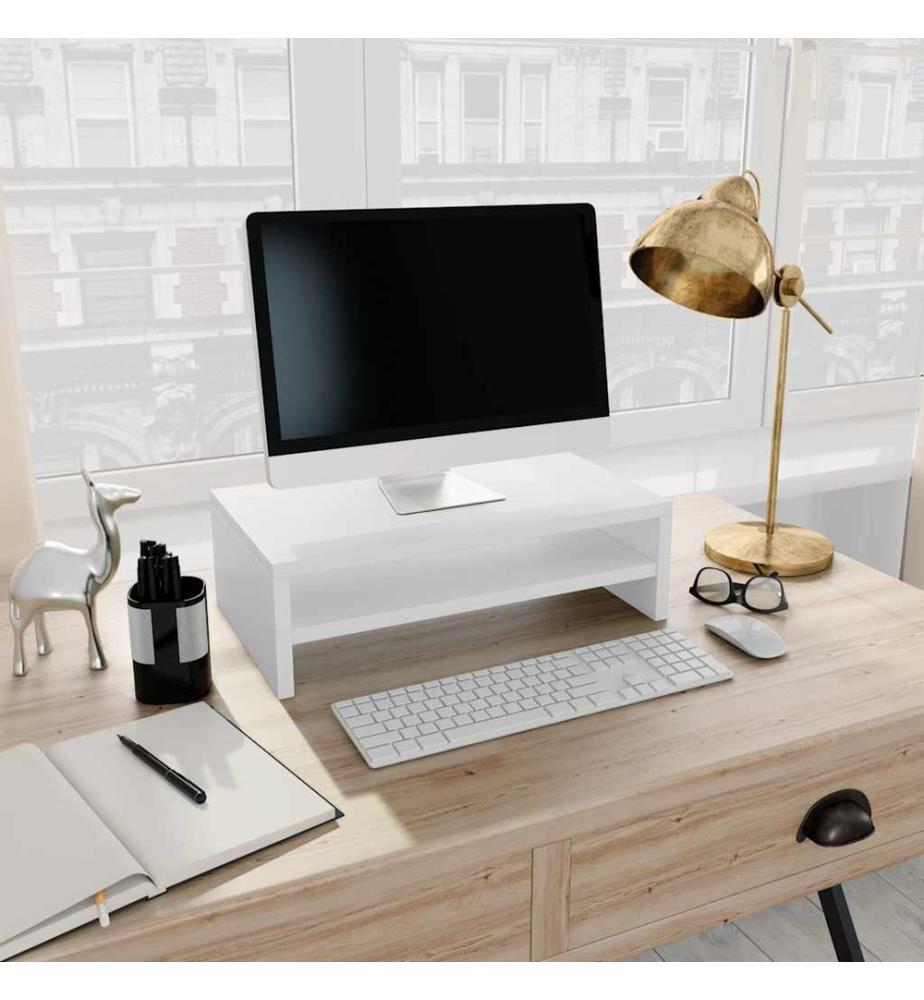 Support de moniteur Blanc 42 x 24 x 13 cm Bois d'ingénierie