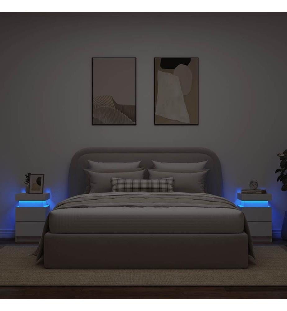 Nachttische mit LED-Leuchten 2 Stk. Weiss 35x39x55 cm