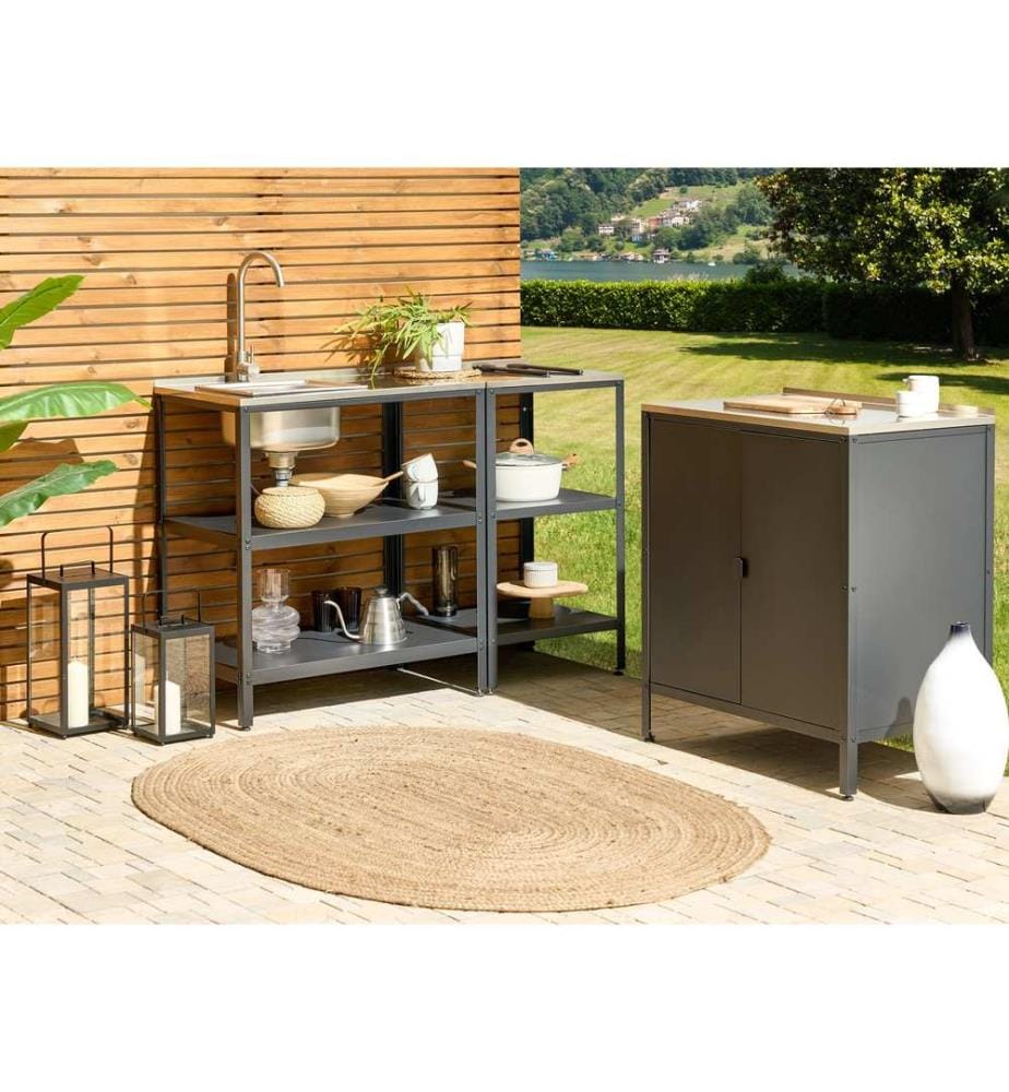 Outdoor-Kücheninsel mit Spüle VILAMA Metall Schwarz