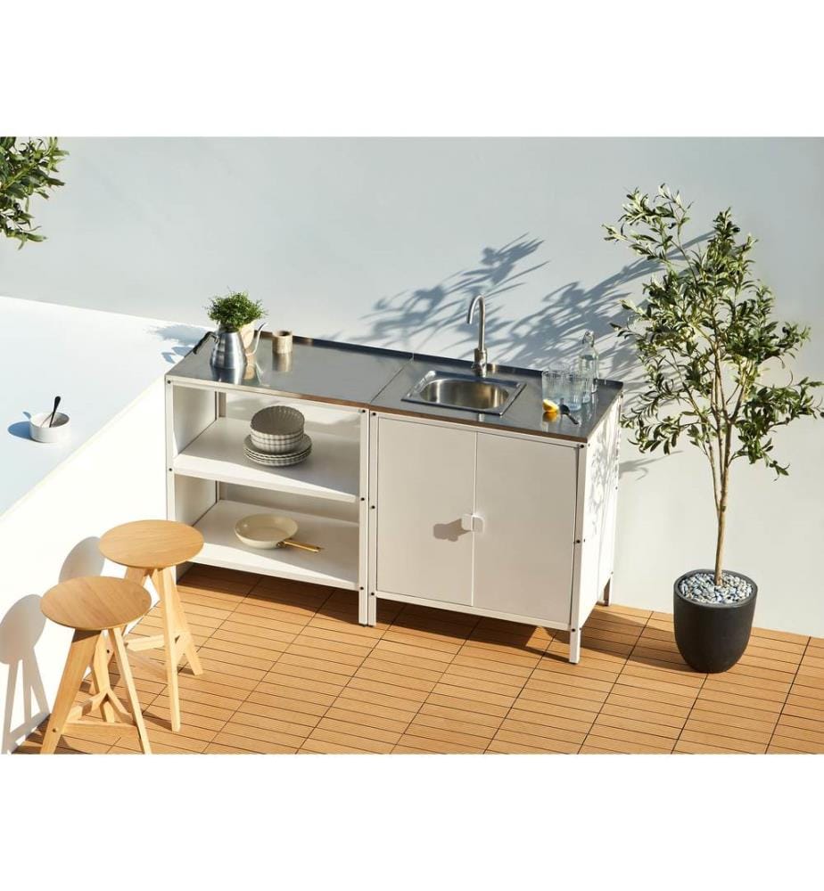 Outdoor-Küche 2er Set mit Spüle VILAMA Metall Weiss