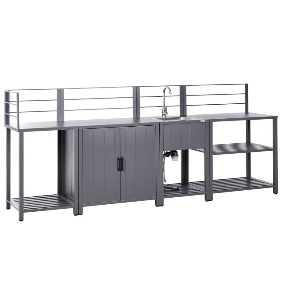 Outdoor-Küche 4er Set mit Spüle VIGGIANO Metall Grau
