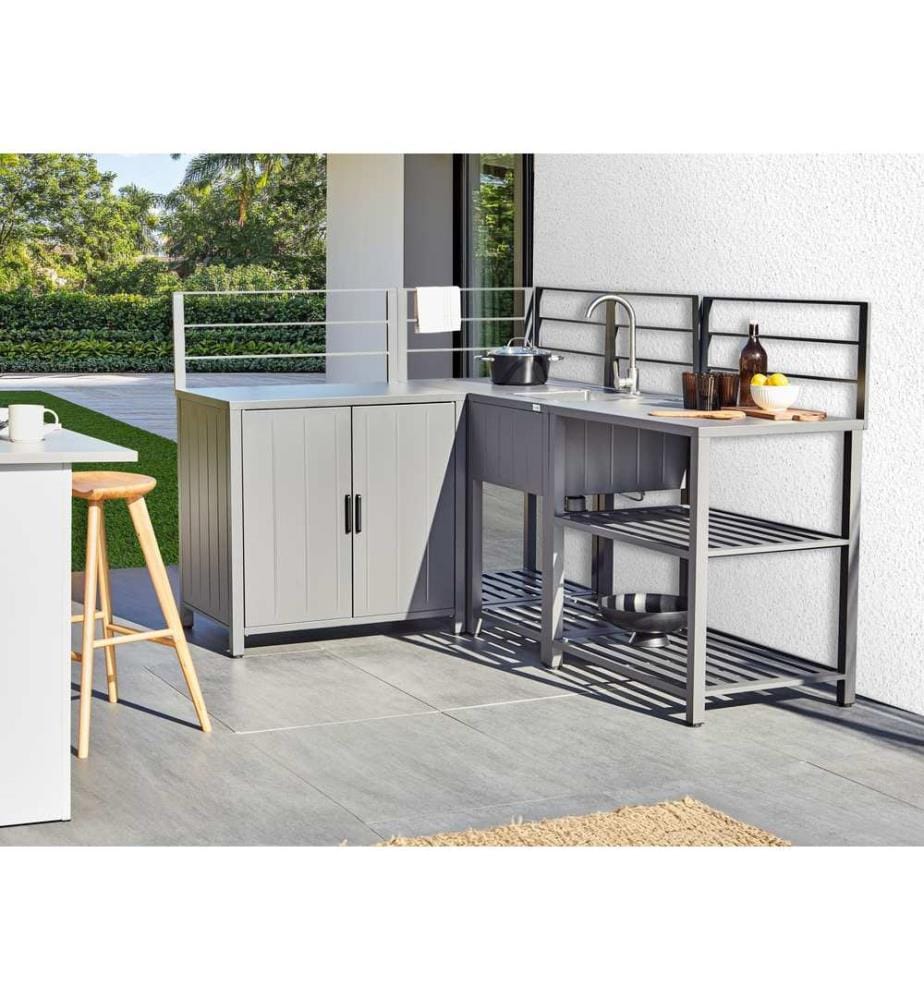 Outdoor-Küche 4er Set mit Spüle VIGGIANO Metall Grau