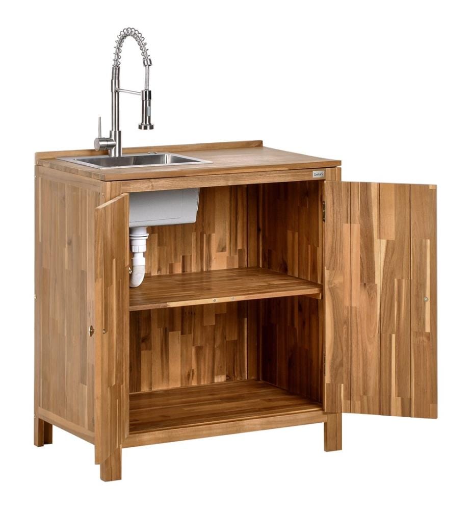 Outdoor-Küchenschrank mit Spüle VENOSA Akazienholz Braun / Silber