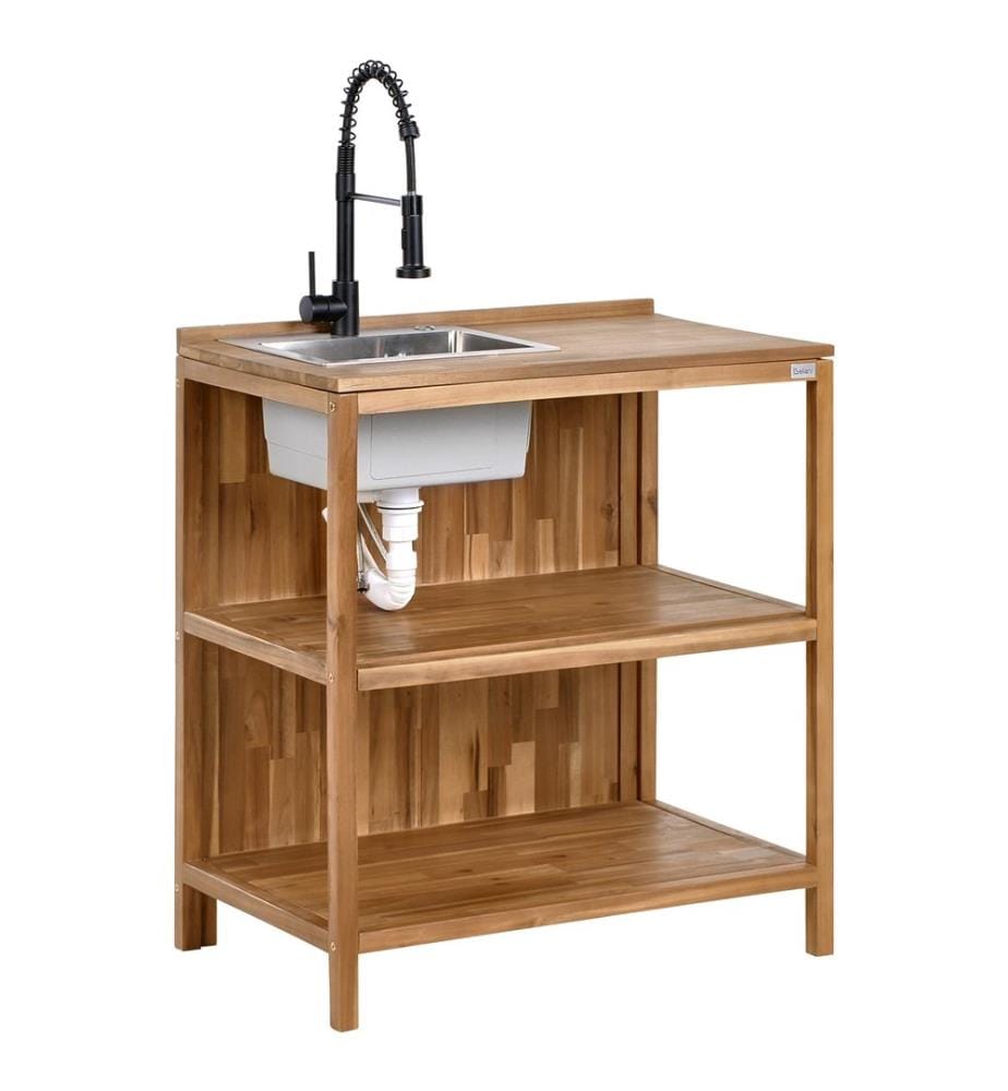 Outdoor-Küche 3er Set mit Spüle VENOSA Akazienholz Braun / Schwarz
