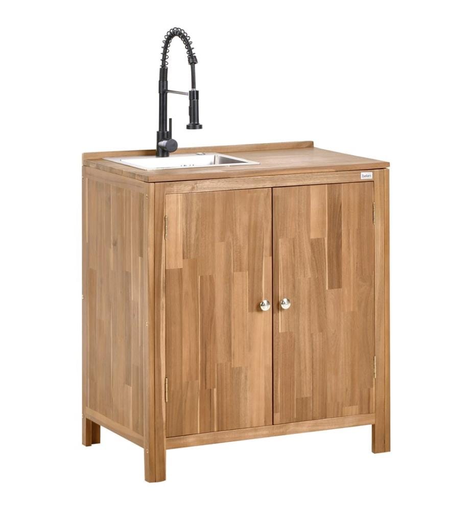 Outdoor-Küche 3er Set mit Spüle VENOSA Akazienholz Braun / Schwarz