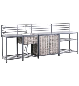 Outdoor-Küche 4er Set mit Spüle MIRADOR Polyrattan Grau