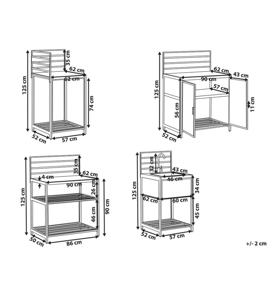 Outdoor-Küche 4er Set mit Spüle MIRADOR Polyrattan Grau
